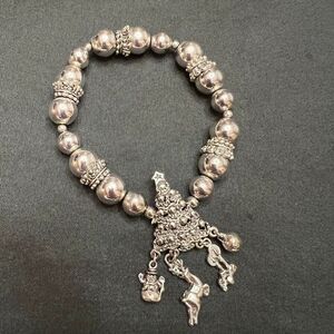 Christmas Charm Bracelet silver-tone beaded stretch tree reindeer candle snowman
